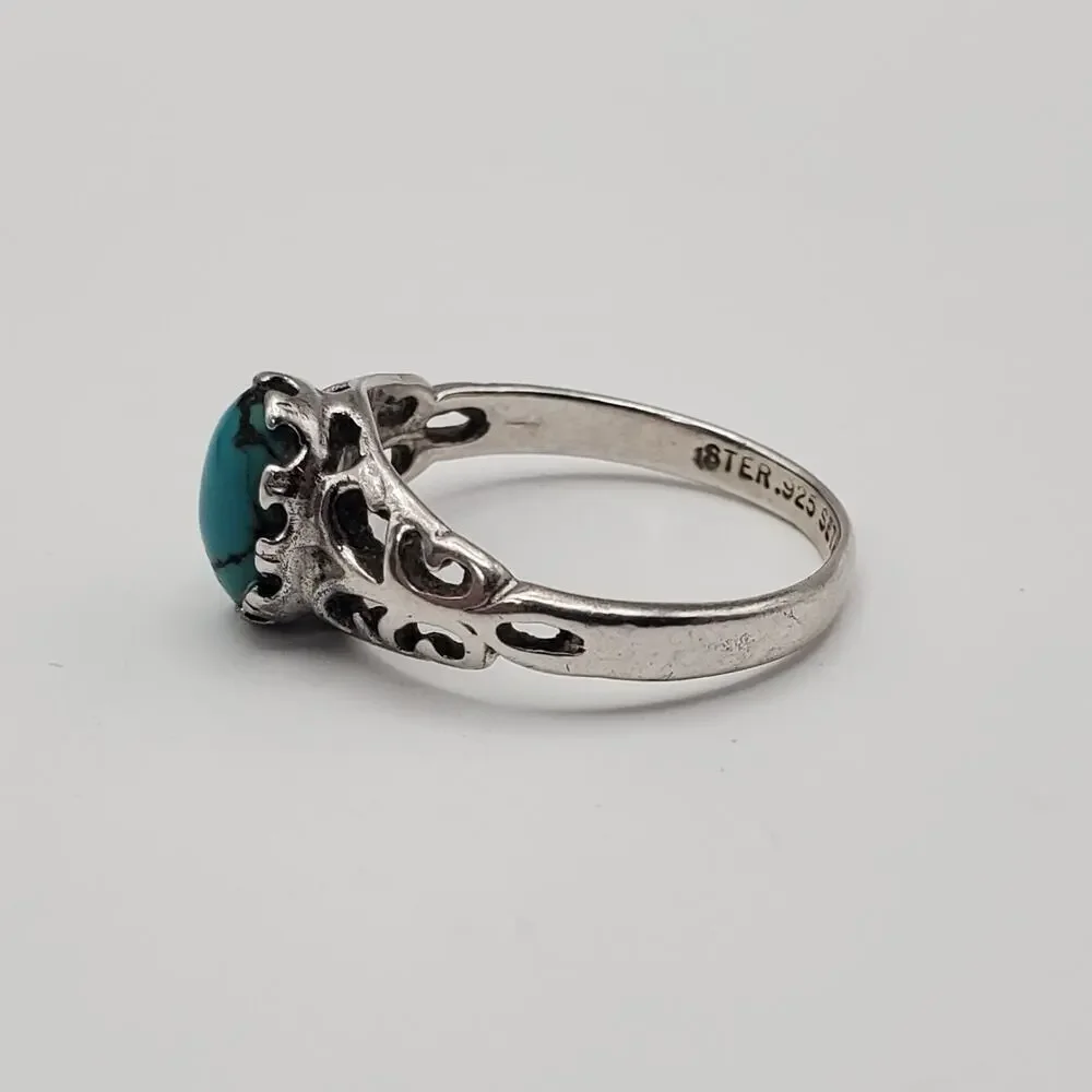 Seta Sterling Silver Vintage 925 Solitaire Blue Gem Ring Size 7.5
